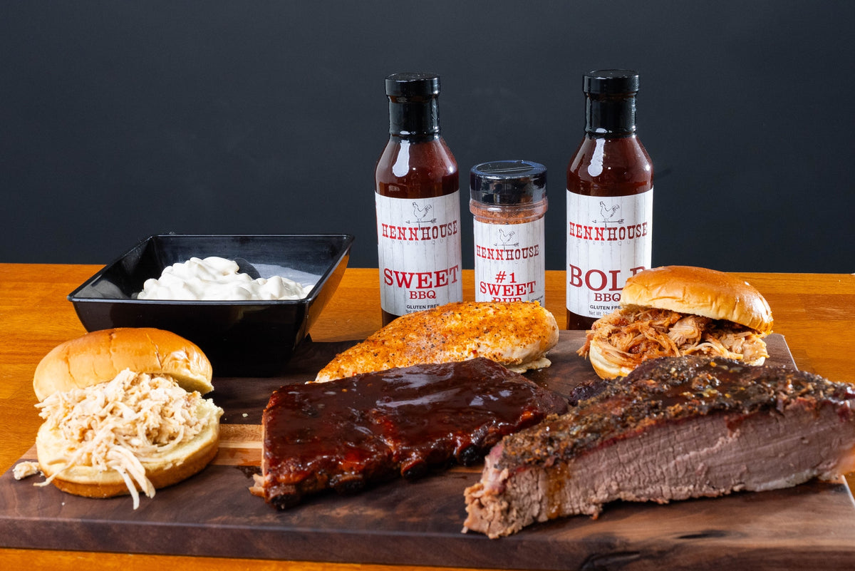 Henn House BBQ Bundle with smoked meats spread